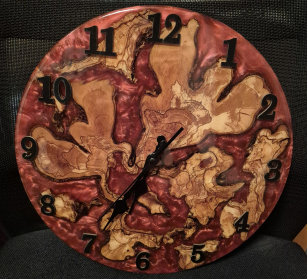 Orologio in Resina Epossidica e Ulivo-Corallo- diametro 35cm