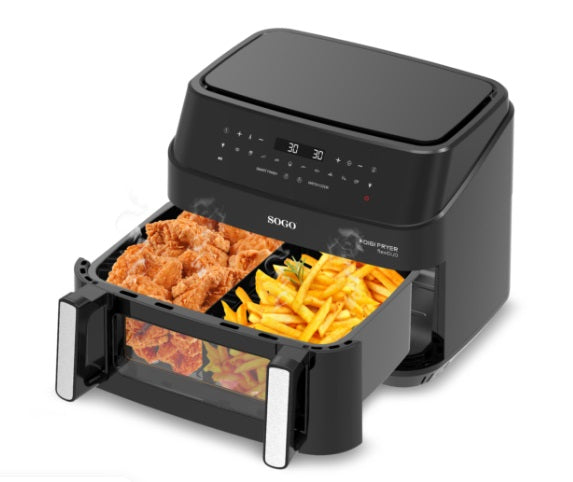 SOGO Friggitrice DUO ad aria calda doppio cestello indipendente 1800 W Nero FRE-SS-10895