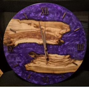 Orologio in Resina Epossidica e Ulivo- Purple- diametro 35cm