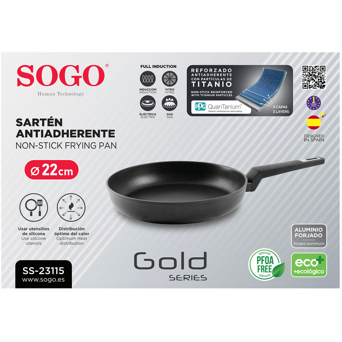 Sogo - SAR-SS-23115 - Padella antiaderente in alluminio - 22 cm - Anche per piani ad Induzione