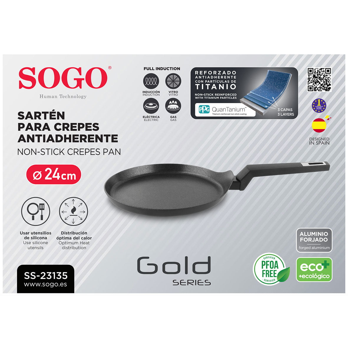 Sogo - SAR-SS-23135 - Crepiere in alluminio antiaderente - 24 cm - Anche per piani a induzione