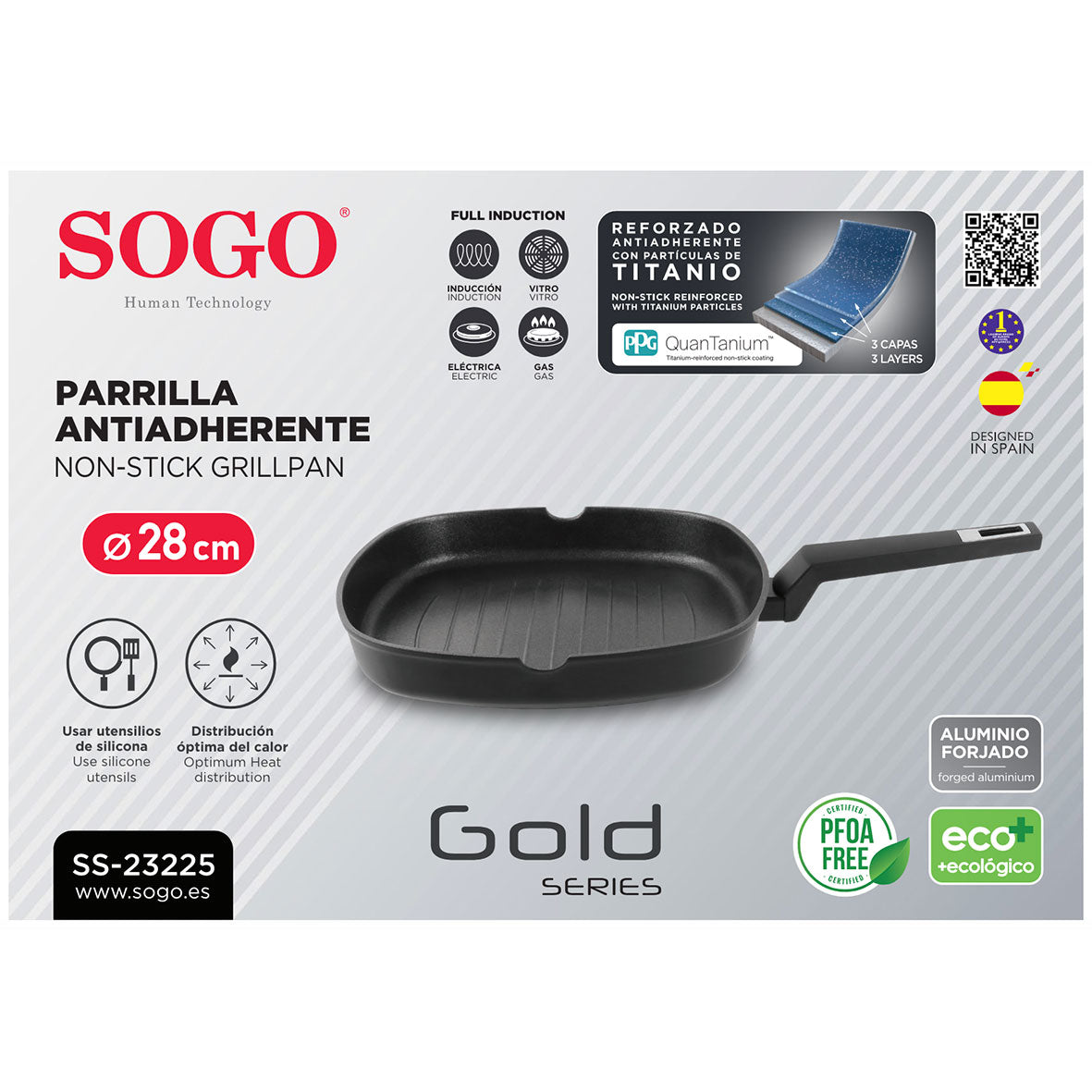 Sogo - SAR-SS-23225 - Griglia in alluminio antiaderente - 28x28 cm - Anche per piani a induzione