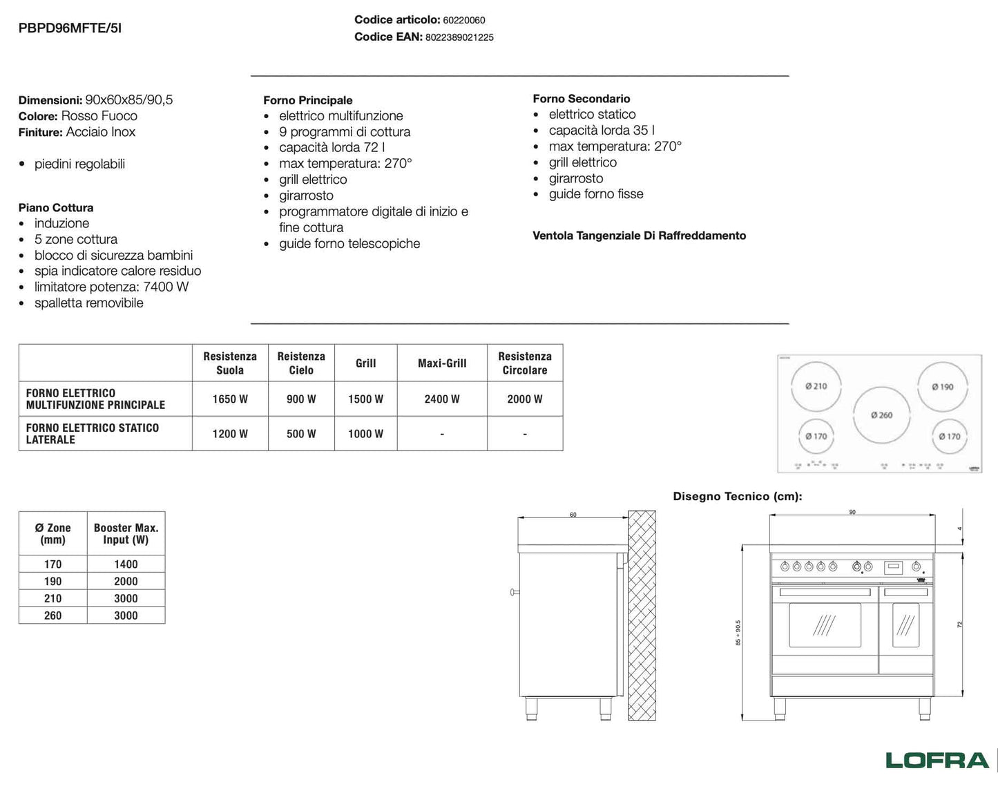 Cucina a Induzione Lofra - PRD96MFTE/5I VENEZIA - Cucina Doppio Forno