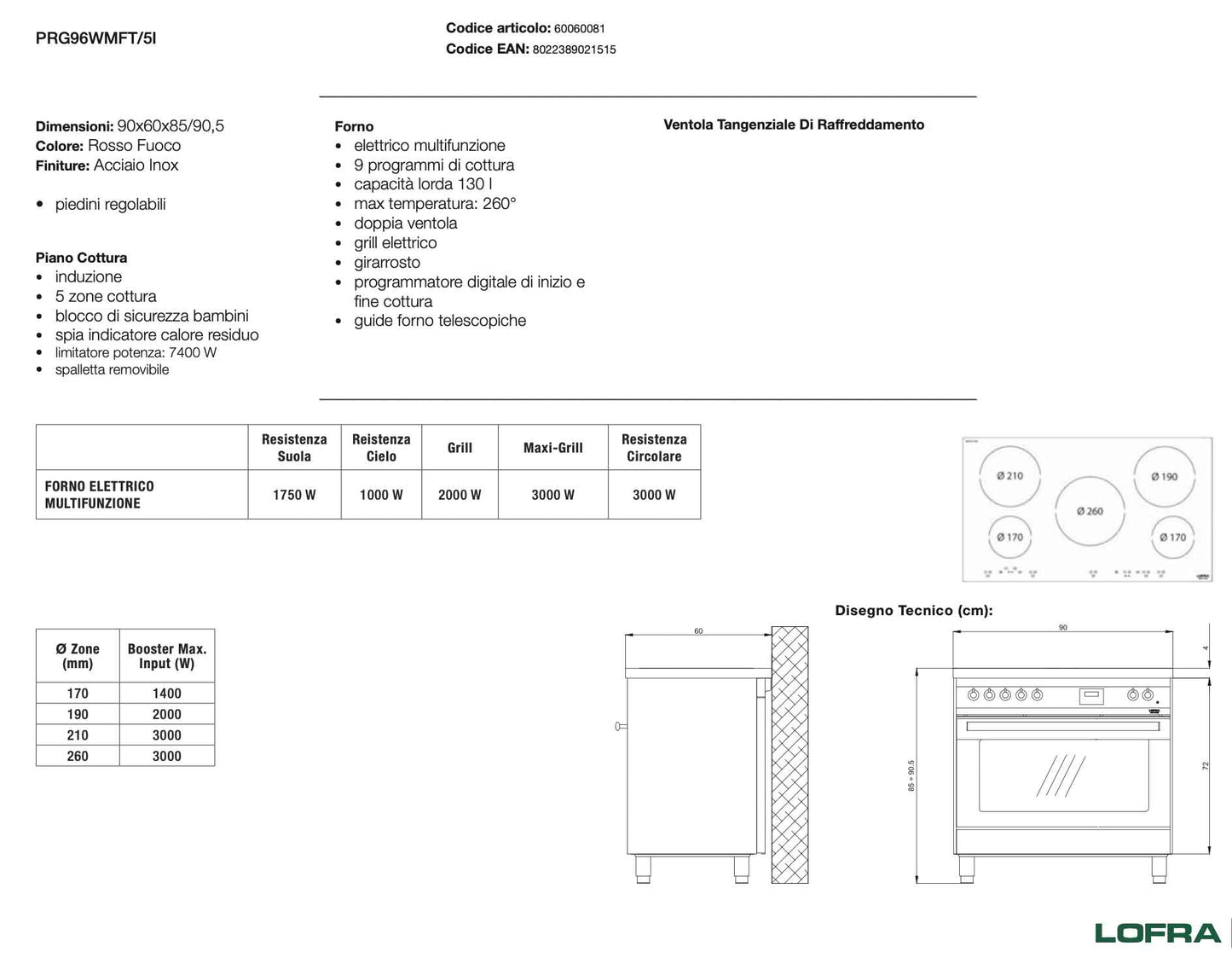 Cucina a Induzione LOFRA - PG96WMFT/5I VENEZIA - Cucina con Forno elettrico