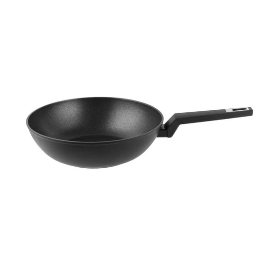 Padella wok antiaderente in alluminio. Anche per piani a induzione. nera - 28 cm.